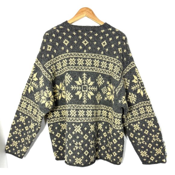 Vintage J.Crew Fair Isle Snowflake Wool Sweater XL Gray Cream 90s Nordic Ski - Picture 2 of 11